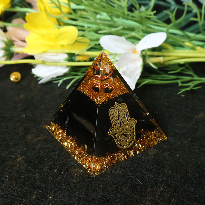 Free Home Office - Hamsa Hand Resin Crystal Pyramid Black