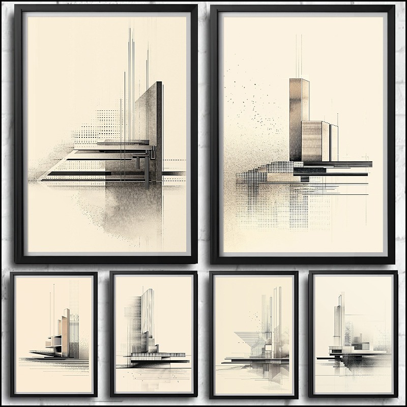 Home Office Architecture - Vintage Minimalist Architectural Drawing Poster Print