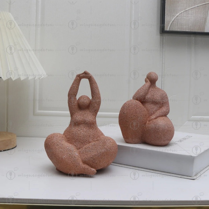 Home Office Room - 1pc, Sandstone Resin Chubby Woman Statue