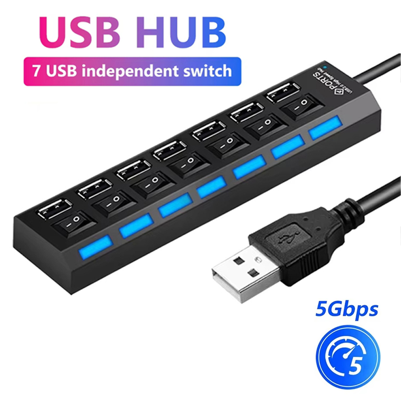 Home Office Programmer - 7 Port USB 2.0 Hub Splitter